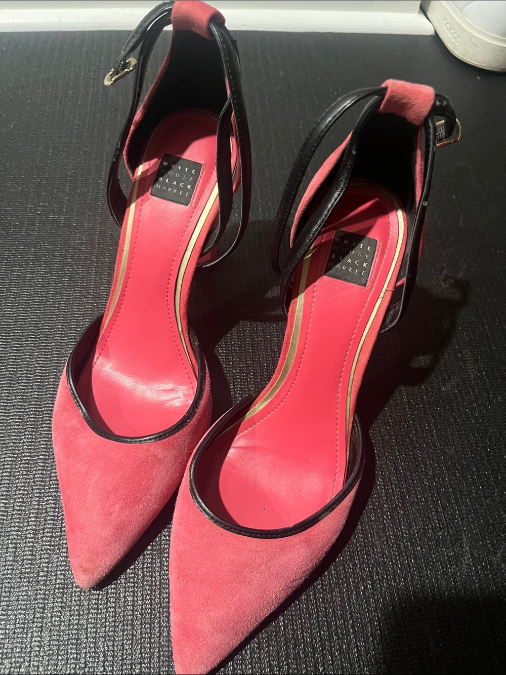 White House Black Market Pink Suede Pointed Toe Ankle-Strap Heels